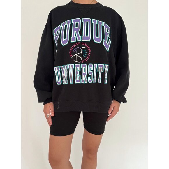 90s vintage black Purdue college graphic collegiate unisex cozy crewneck sweater - Picture 2 of 9